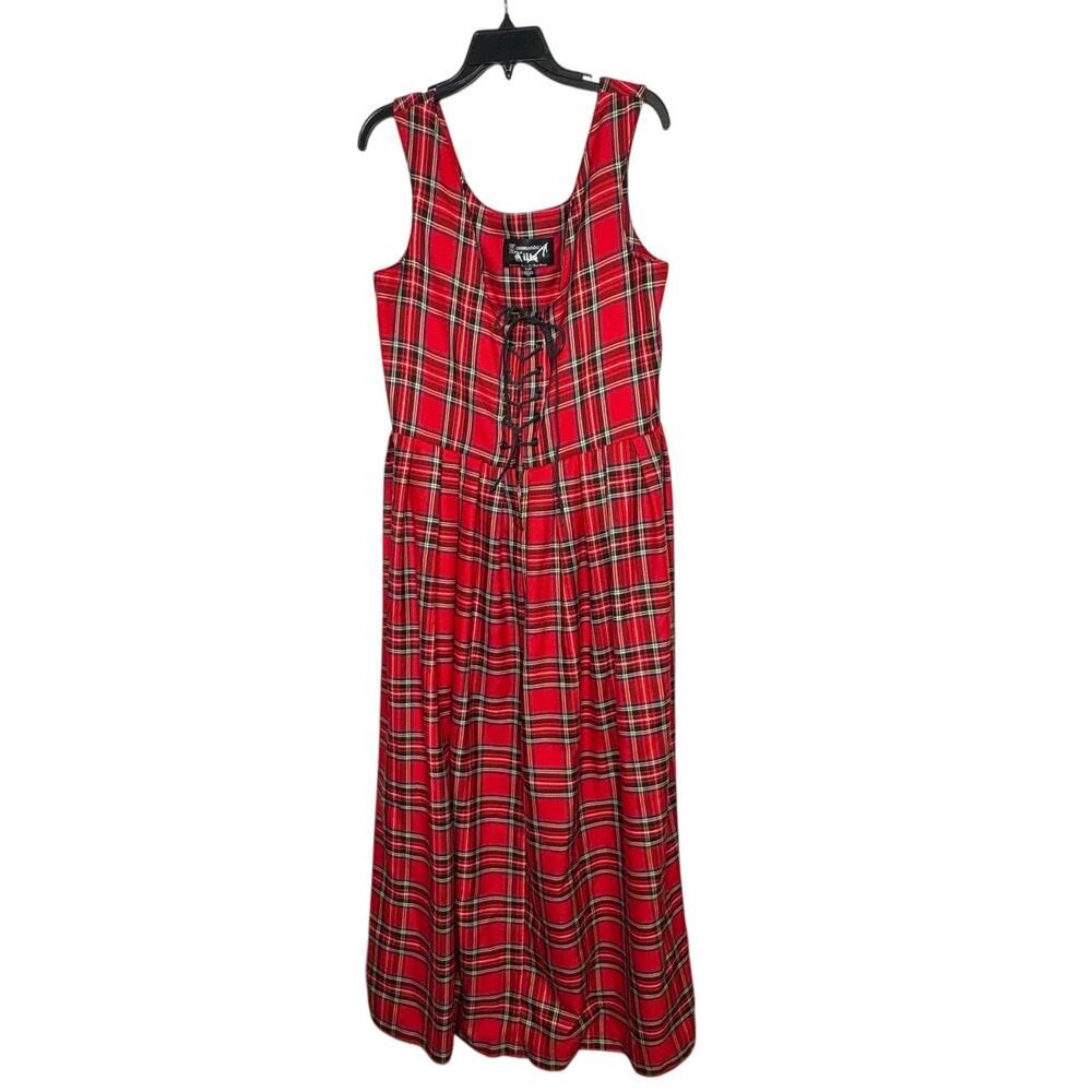 Kommando Kilts Ren Fest Plaid Tartan Sleeveless Lace Up Front Knit Maxi Dress XL